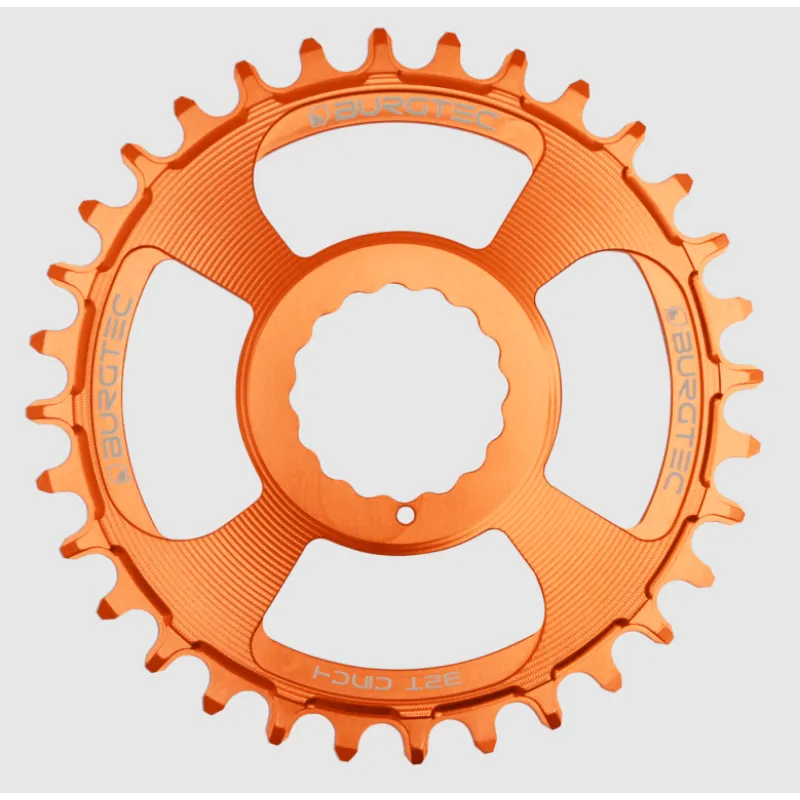Plată securizată Pinion față pentru bicicletă BURGTEC Cinch Thick Thin Chainring­ 28T Iron Bro Orange